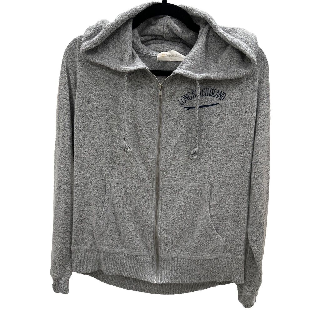 Ocean Drive Long Beach Island Small Sweatshirt Full Zip Up Hooded Heather Gray